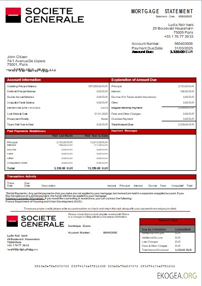France Société Générale relevé hypothécaire bancaire scr
